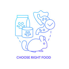 Choose right food blue gradient concept icon. Keeping small animals healthy abstract idea thin line illustration. Suitable rat treats. Isolated outline drawing. Myriad Pro-Bold font used