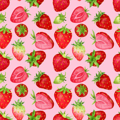 Summer watercolor  seamless pattern with strawberry