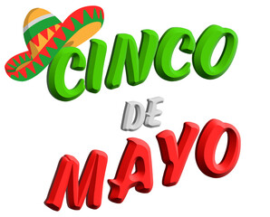 mexican sombrero hat cinco de mayo 3d text isolated on white background