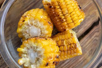 roasted corn in pieces in the bowl -selective focus