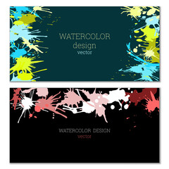 Obraz na płótnie Canvas Splashes of paint. Blots. A set of two creative bright watercolor backgrounds. Banner, cover design. Artistic design in abstract style.