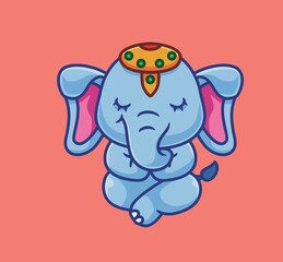 cute elephant doing meditation. isolated cartoon animal illustration. Flat Style Sticker Icon Design Premium Logo vector. Mascot Character