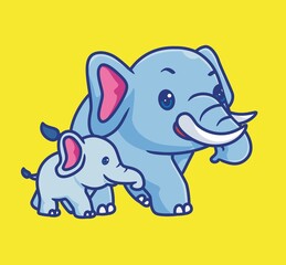cute baby elephant following his mom. isolated cartoon animal illustration. Flat Style Sticker Icon Design Premium Logo vector. Mascot Character