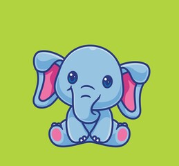 cute elephant sitting happy. isolated cartoon animal illustration. Flat Style Sticker Icon Design Premium Logo vector. Mascot Character
