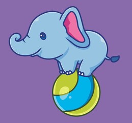 cute elephant standing on balloon carnival. isolated cartoon animal illustration. Flat Style Sticker Icon Design Premium Logo vector. Mascot Character