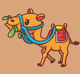 cute camel with equipment for travel. isolated cartoon animal illustration. Flat Style Sticker Icon Design Premium Logo vector. Mascot Character