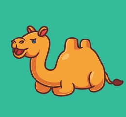 cute camel sitting hungry. isolated cartoon animal illustration. Flat Style Sticker Icon Design Premium Logo vector. Mascot Character