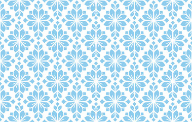 Flower geometric pattern. Seamless vector background. White and blue ornament