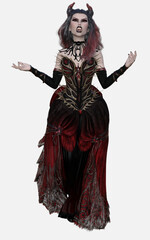 Fototapeta premium Full body image of Lena, vampire, queen of the undead - a 3D illustration cartoon character model render on an isolated white background