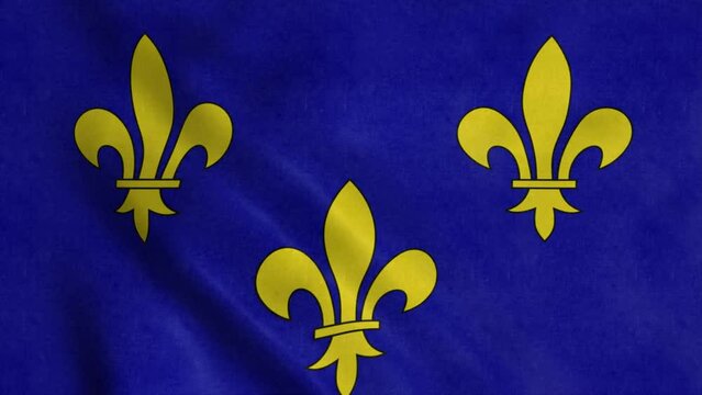 Flag of the region of Ile de France, France, waving in wind. Realistic flag background