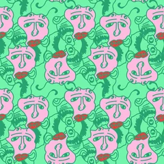 Meubelstickers Abstract seamless pattern with unusual psychedelic faces © Yaninjart