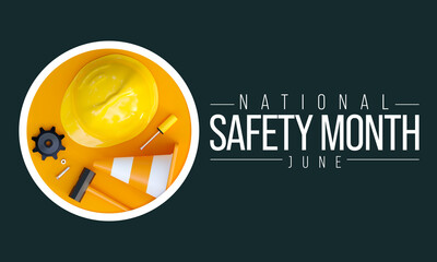 National safety month is observed every year in June to remind us the importance of safety and awareness of our surroundings. 3D Rendering - obrazy, fototapety, plakaty