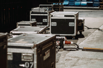 Technical cases on the backstage on the set of a movie