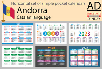 Catalan horizontal pocket calendar for 2023. Week starts Sunday