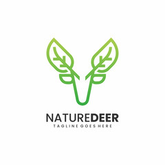 Vector Logo Illustration Nature Deer Line Art Style.