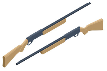 Isometric hunting rifle. Weapons for hunting and sport isolate on a white background
