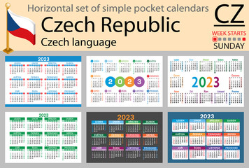 Czech horizontal pocket calendar for 2023. Week starts Sunday
