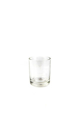 Close up shot glass on white background