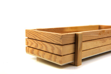 Empty wooden tray on white background