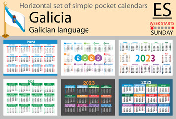 Galician horizontal pocket calendar for 2023. Week starts Sunday