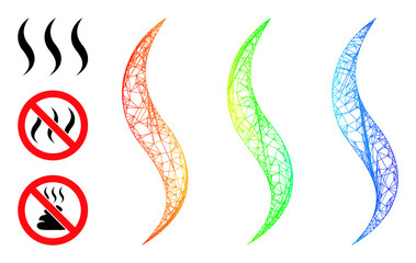 Spectral colored wire frame aroma. Wire frame flat net abstract symbol based on aroma icon, generated with crossing lines. Vibrant net mesh icon.