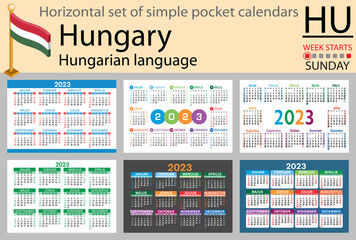 Hungarian horizontal pocket calendar for 2023. Week starts Sunday