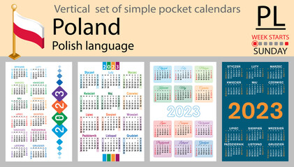 Polish vertical pocket calendar for 2023. Week starts Sunday