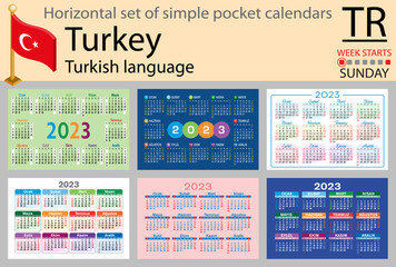 Fototapeta na wymiar Turkish horizontal pocket calendar for 2023. Week starts Sunday