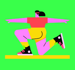 trendy flat style female character exercising on a yoga mat, vector illustration, minimalist fitness icon