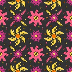 Seamless pattern with flowers from brush strokes.