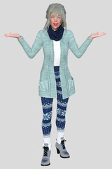 Elle is a young beautiful blonde female 3D illustration character model render on an isolated white background.