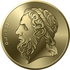 Fototapeta premium vector obverse of Greek money, 50 drachmas coin with Homer profile