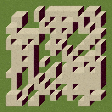 Implementation of Edward Zajec&rsquo;s &ldquo;Il Cubo&rdquo; from 1971. Essentially a Truchet tile set of 8 tiles and rules for placement art illustration