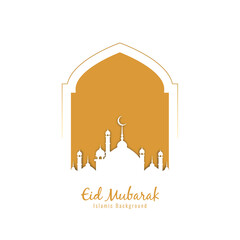 Clean Eid Mubarak mihrab design with mosque illustration