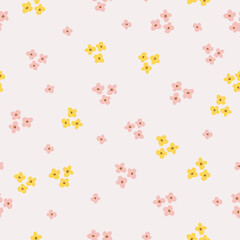 Simple meadow flower seamless pattern, colorful hand drawn vector digital paper background for fabric, textile, stationery, wallpaper.