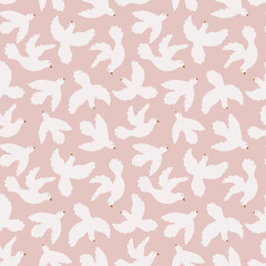 Peace bird seamless pattern design, hand drawn vector digital paper background for fabric, textile, stationery, wallpaper.