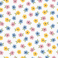 Meadow flower seamless pattern, colorful hand drawn vector digital paper background for fabric, textile, stationery, wallpaper.