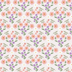 Bright feminine meadow flower seamless pattern, colorful hand drawn vector digital paper background for fabric, textile, stationery, wallpaper.