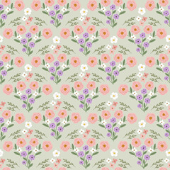 Bright feminine meadow flower seamless pattern, colorful hand drawn vector digital paper background for fabric, textile, stationery, wallpaper.