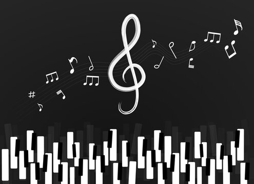 Music black background with piano and musical notes Premium Vector