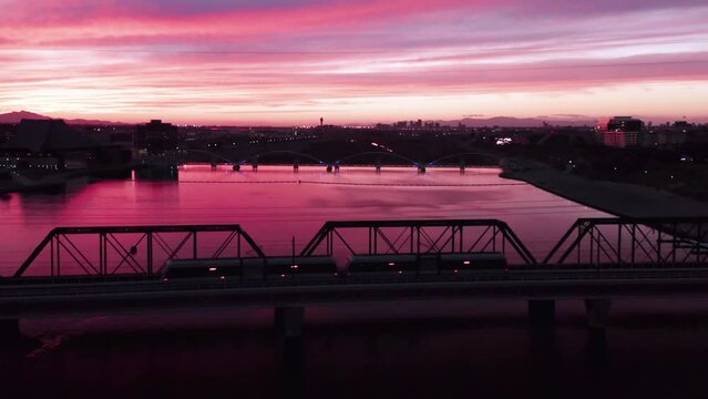 Sunset Over Tempe, Aerial View, Tempe Town Lake, Amazing Landscape, Arizona