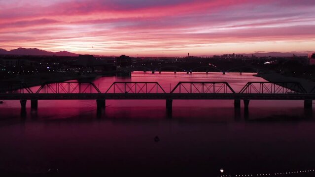 Sunset Over Tempe, Aerial View, Arizona, Amazing Landscape, Tempe Town Lake