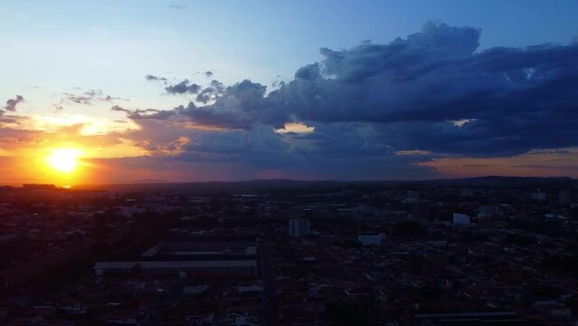 Sunset, magnificent sunset in a small town in Brazil, 4k, drone scene.