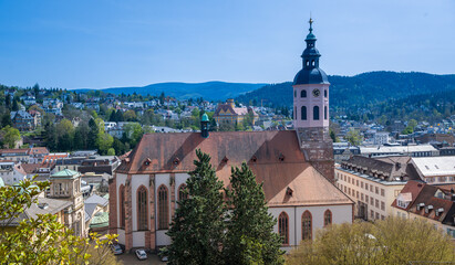 View of the collegiate church in Baden Baden. Seen from the new castle. Baden Wuerttemberg, Germany, Europe - obrazy, fototapety, plakaty