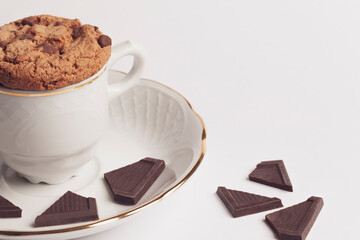 cup of hot chocolate with snack. Breakfast concept
