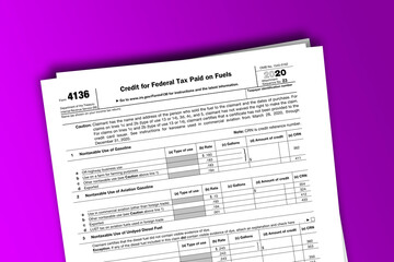 Obraz premium Form 4136 documentation published IRS USA 01.25.2021. American tax document on colored