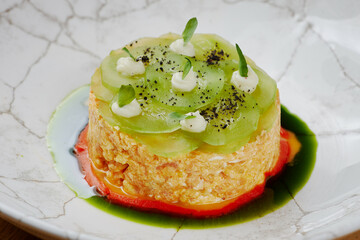 beautiful modern canned food with kiwi and herbs