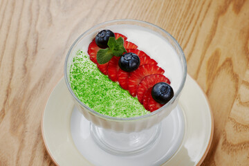 dessert creamy mousse with berries