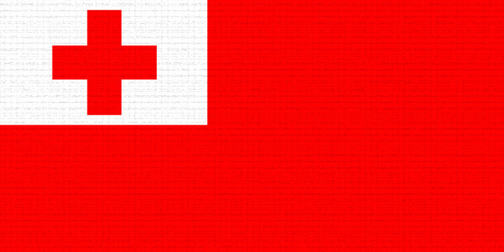 Tonga  flag. TO patriotism banner. Tonga  national symbol. State logo of capital  Nuku'alofa . Nation independence day TON. Flag with craquelure texture. 2D Image