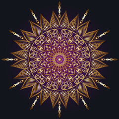 Luxury ornamental mandala design background combine with golden and purple color